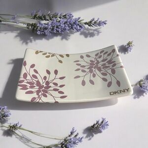 DKNY Ceramic Soap Dish Floral Purple Lavender Tan White- Oriental Style Bathroom